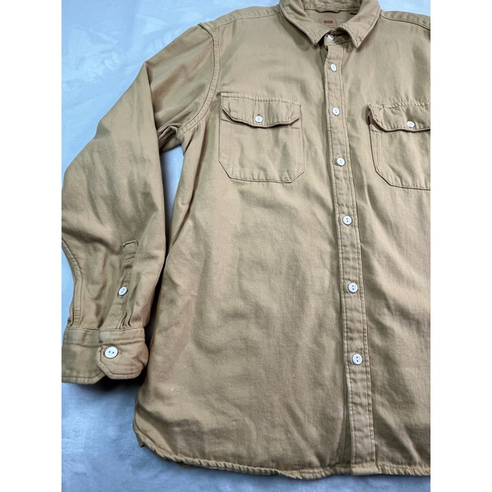LEVI'S Mens M Shirt Button Front Cotton Hemp Soft Yellow Long Sleeve Pockets - Picture 10 of 12